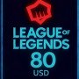 League Of Legends - 80 USD Riot Gift Card