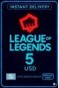 League Of Legends - 5 Usd Riot Gift Card