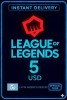 League Of Legends - 5 Usd Riot Gift Card