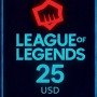 League Of Legends - 25 USD Riot Gift Card